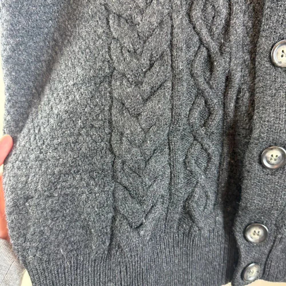 PHIL PETTER Cardigan Sweater Cableknit Fisherman Gray Merino Wool Men Size L